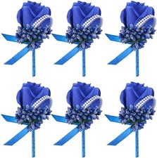 Royal Blue Wedding Rose Boutonniere with Pins for Men Wedding Groomsmen Best ...