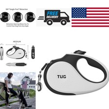 360 Degree Tangle Free Retractable Dog Leash 16ft Strong Nylon Tape Medium White