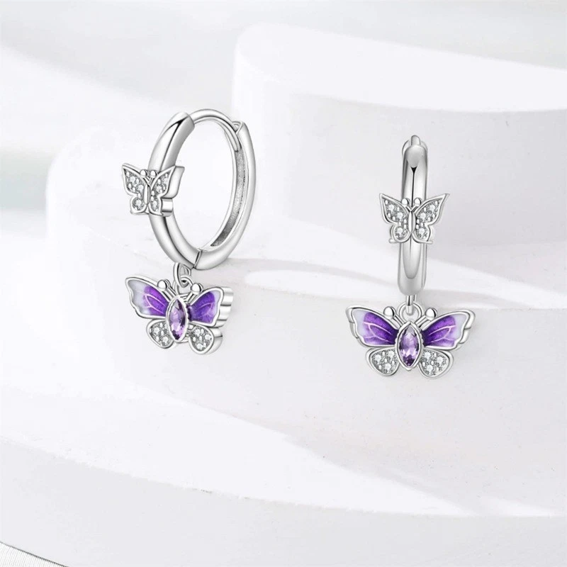 KUNSIR 925 Sterling Silver Romantic Butterfly Drop Earrings For Women Jewelry - Image 3 of 4