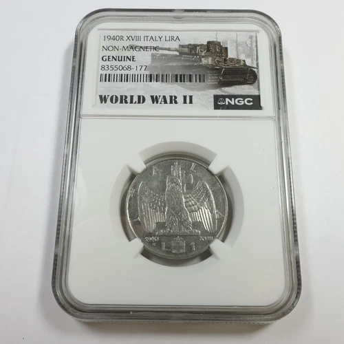 1940 R XVIII NGC Genuine - Italy World War II 1 Lira Coin #56921B