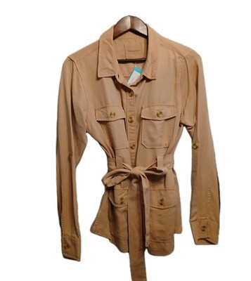 Thread & Supply Lauryn Tie Waist Cargo Jacket Size L Blush Tencel Lyocell NWT