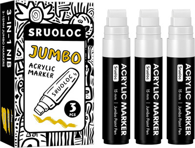 3 Jumbo Permanent Markers, 15Mm Thick Wide Tip for Multiple Surfaces
