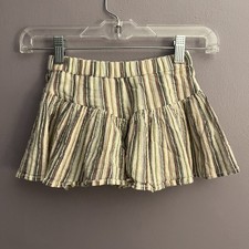 Peek Girls Ivory Cotton Pull-0n Flare Short Skort Size 2 Metallic Stripes Boho