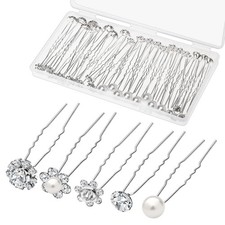 40 Pack Wedding Pearl Hair Pins Rhinestone Hair Pins for Women Girls Brides
