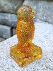 Vintage Degenhart Glass Owl Sunset Yellow Orange Red Translucent Cadmium UV Glow — photo 4