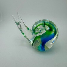 Glass Snail Sculpture with Green and Blue Accents