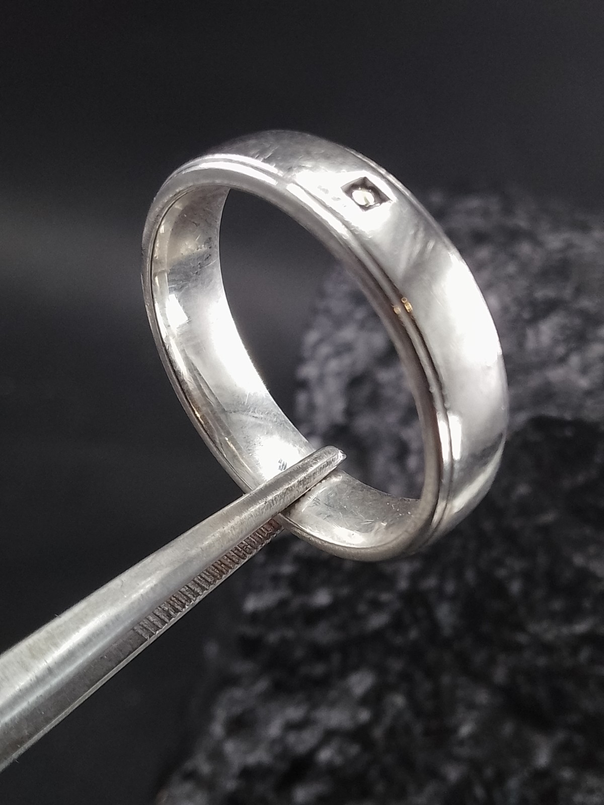 Mens Sterling Silver & Diamond Band Ring Vintage Size V 6.6g