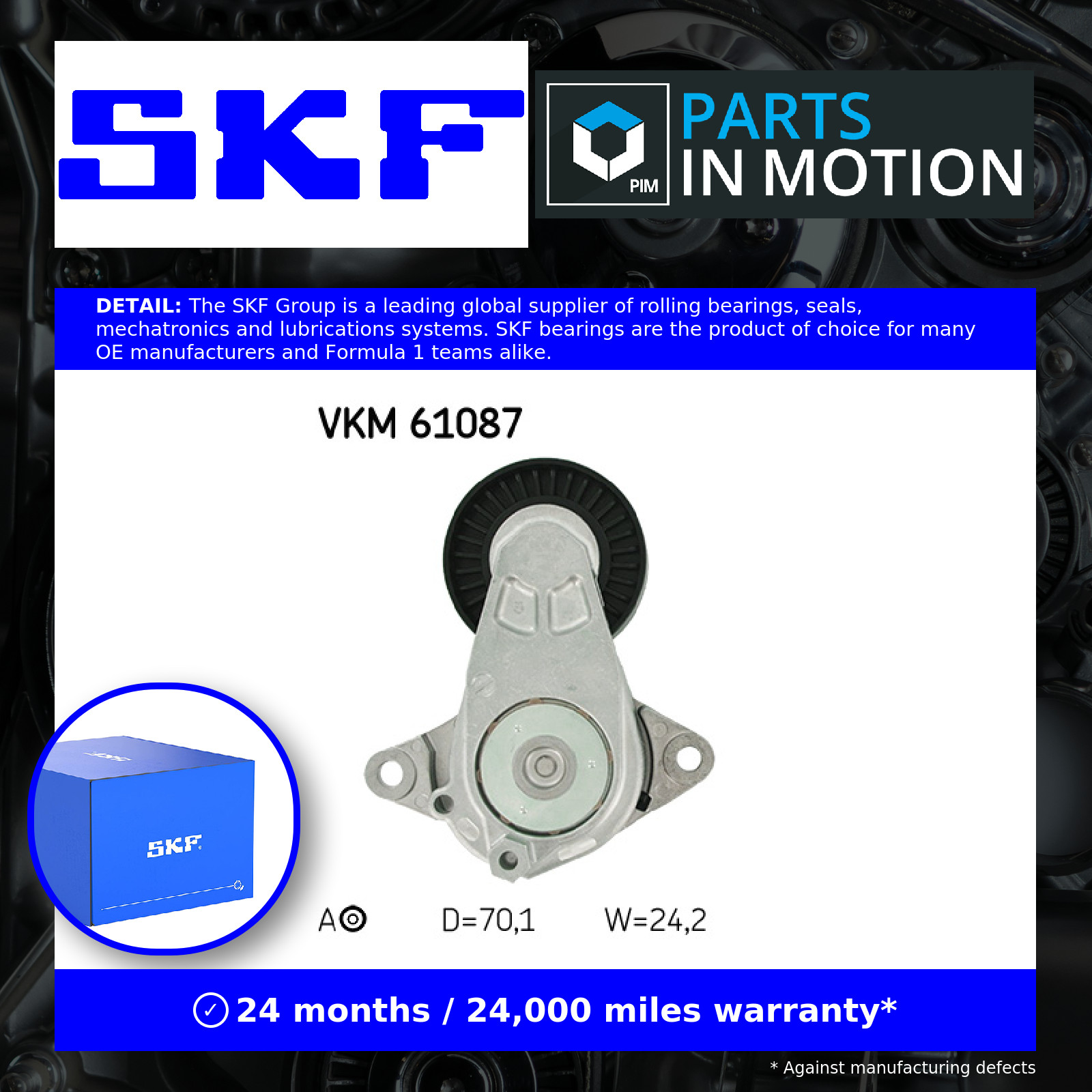 Upper SKF-OE VKM 61087 Belt Tensioner, V-ribbed belt for DAIHATSU,TOYOTA - Image 2