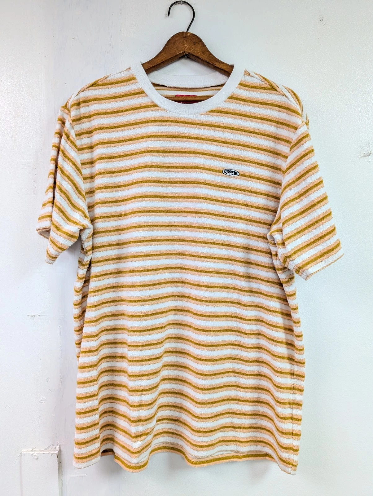 T shirt Supreme multi rayures éponge coton orange pêche taille L