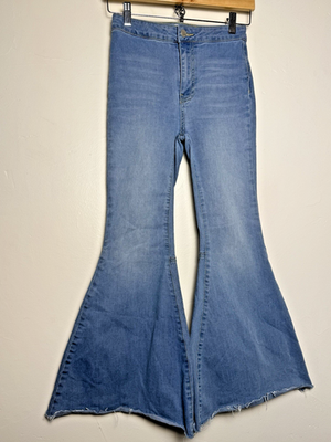 #ad Free People Bell Bottom Sz 24 High Rise Flare Jeans Boho Festival Denim Raw Hem $21.09