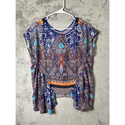 Clover Canyon Flower Power Blouse XS Blue Paisley Scarf Print Indie New