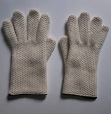 Vintage Portolano Cream Cashmere Knit Gloves Honeycomb Stitch Vent Cuff