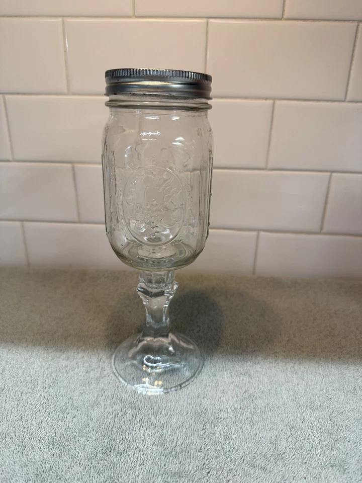 Tarro de albañil de vidrio bola copa de campo cuello rojo copa de vino 9,25" de alto Foto 3 de 4