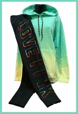 Victoria's Secret Pink Ombre Dip Dye Campus Hoodie  Bling Legging Set L/XL NWT