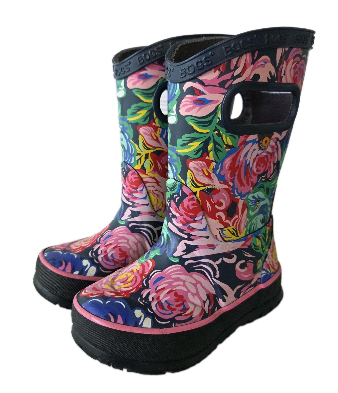 Bogs Little Girls Rain Boot Size 7 Waterproof Rose Garden Print Dk Blue Multi