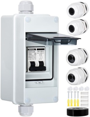 DIHOOL Solar Panel Disconnect Switch with IP65 Din Box, 30 Amp Dual Pole 12V4...