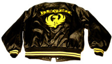 RUGER FIREARMS~ Vtg Black Satin (USA Made, SIZE L) Dunbrooke LINED BOMBER JACKET