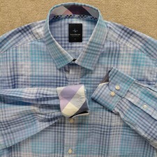 TAILORBYRD Sz LARGE Multicolor Plaid Long Sleeve Button-Up Contrast Flip Cuffs