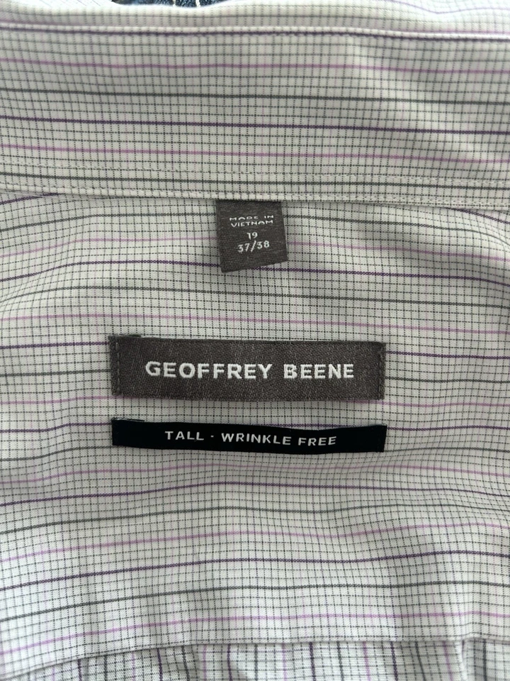 Camisa Geoffrey Beene Calce Alto Sin Arrugas Azul A Cuadros Abotonada Talla 19 37/38 Foto 3 de 3