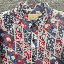 Vintage Hawaiian Shirt Mens Medium Blue Red Floral Camp Button Up King Kalakaua