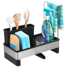 Kitchen Sink Organizer with Drain Tray, Stainless Steel and Plastic Sink Cadd...