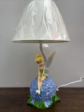 RARE Disney TINKERBELL Sitting On HYDRANGEA HYACINTH  Flower Table Lamp VINTAGE