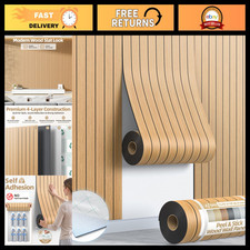 Peel  Stick 3D Faux Teak Wood Wall Panels - PVC Slat Wallpaper for Easy Decor