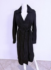 Jil Sander Black 100% Elk Skin Suede Long Classic Coat W Belt Made Italy NWTags