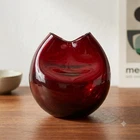 Vintage Blenko 39 Ruby Red Pinched Ivy Vase Glass Rose Bowl Mid Century