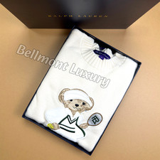 POLO RALPH LAUREN Women's White Tennis Polo Bear Crewneck Knit Sweater NWT L