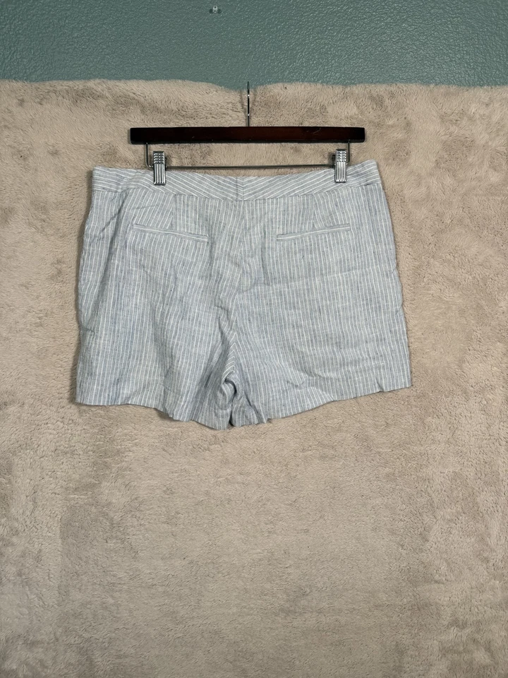 Pantalones Cortos Theory Para Mujer 12 Azul Blanco Rayas Elastizados Mezcla de Lino Bolsillo Informal Foto 4 de 4