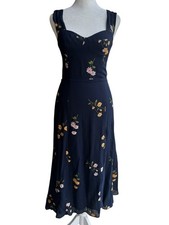 REFORMATION $248 Fulton Midi Floral Dress in Princess Margaret Navy Blue Sz 2