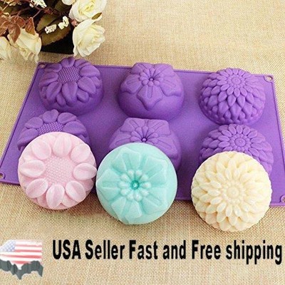 6 Cavity Flower Shaped Silicone DIY Handmade Soap Mold US
