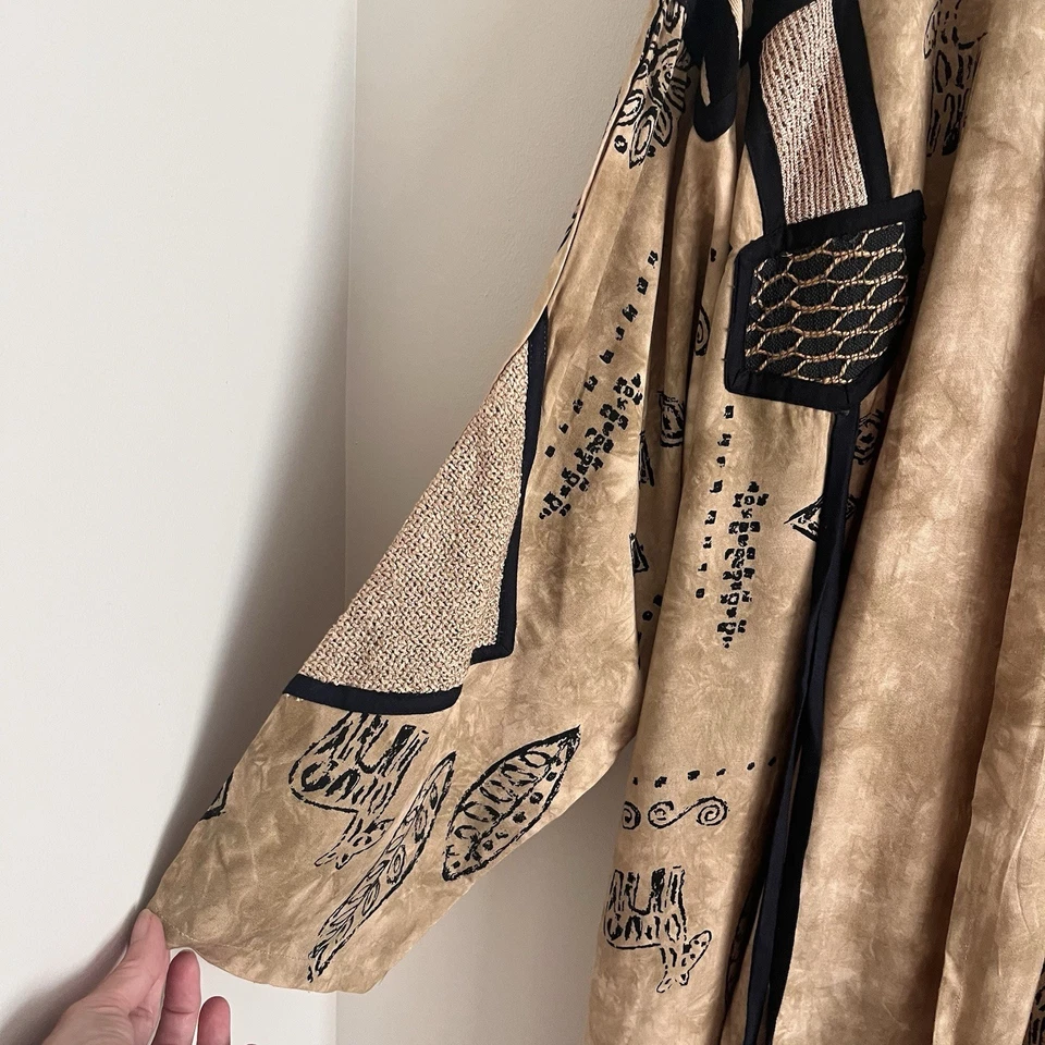 Vtg Tribal Zebra African Long Jacket 1X Boho Lagenlook Hippie Artsy Festival  - Image 3 of 4