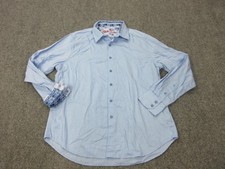 Robert Graham Shirt Mens XL Blue Solid Cotton Long Sleeve Button Front Flip Cuff
