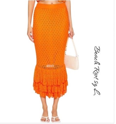 NWT Beach Riot Crochet Knit Polly Mermaid Maxi Skirt Orange sz L