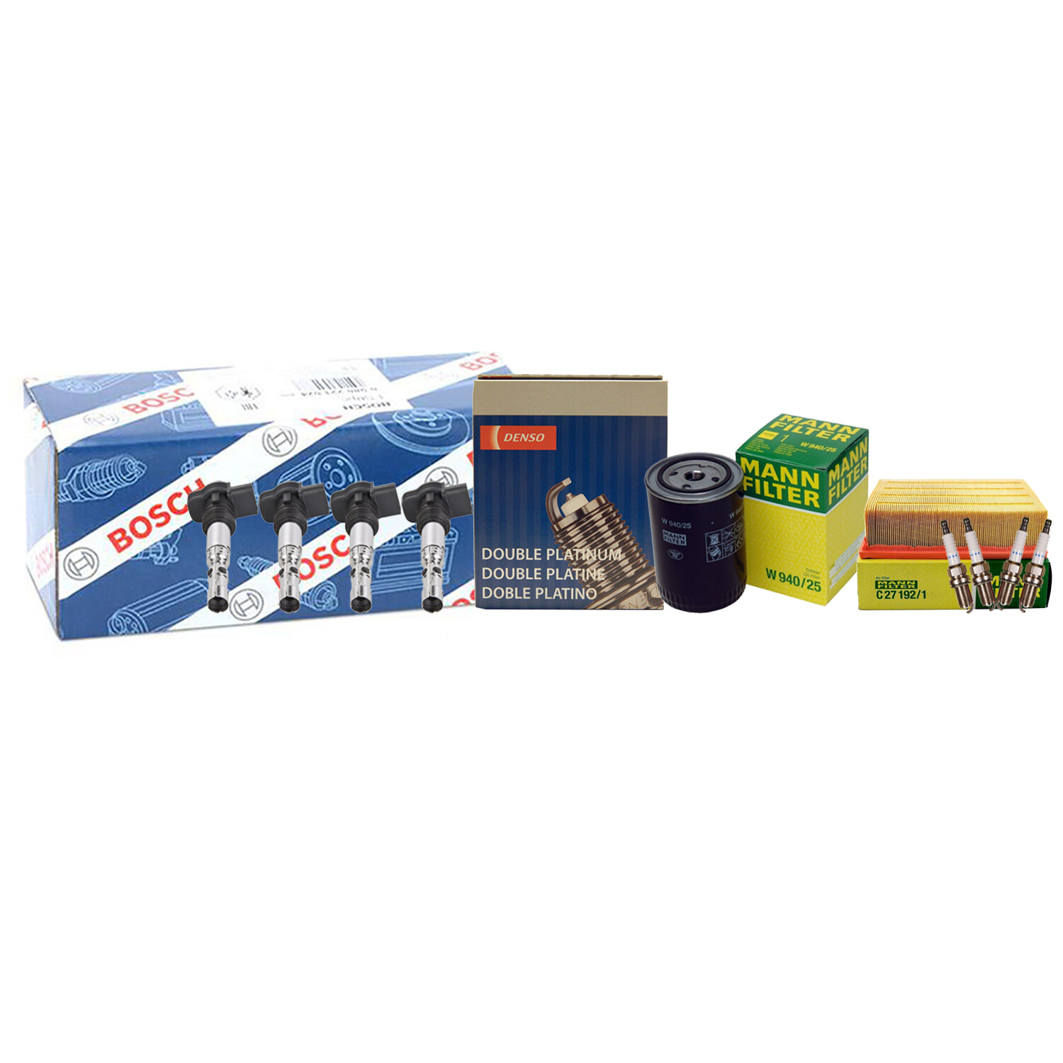 Mann Filters Bosch 4 Coil Denso 4 Double Platinum Spark Plug TuneUp Kit For Audi
