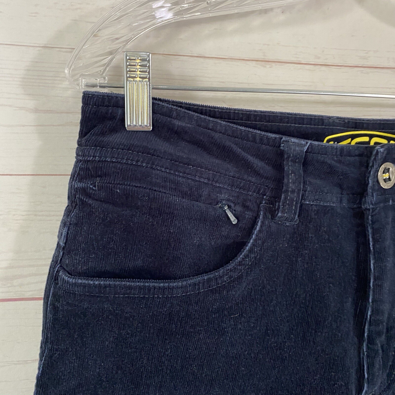 Pantaloni in velluto a coste da uomo Keen taglia 32 blu misto cotone tasche elastiche gamba sottile