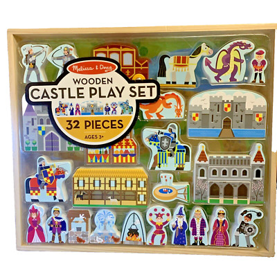 Melissa & Doug 32 Piece Pretend Play Wooden Town Play Set Kids With Storage Tray