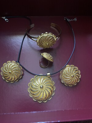 Afrikanisches Hochzeitsset Schmuck vergoldet Set Halskette Ohrringe Ring und Armband