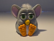 Vintage McDonald's Furby Toy 1998 Gray  White Fur Green Eyes Squeeky