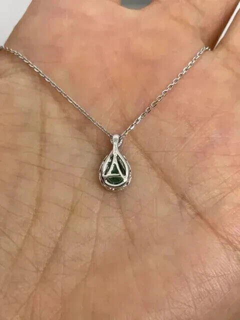 Ожерелье с подвеской в виде груши с имитацией зеленого изумруда гало покрытие белым золотом 14 карат 2 карата - Изображение 4 из 4