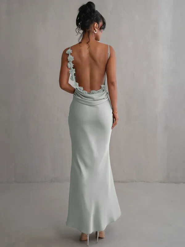 Elegant Silver Dress Backless Quartz Silver Embellished Square-Neck Open- Back Maxi Dress  Club L London
