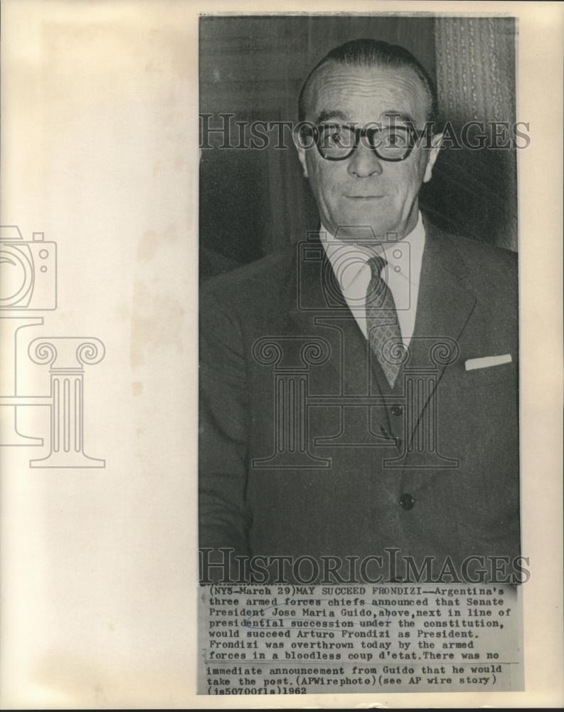 1962 Press Photo Argentina's Jose Maria Guido to succeed