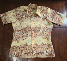National Shirt Shops Vintage 1970s Polyester Print Button Down Short Sleeve -M