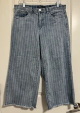 FDJ French Dressing Jeans Women's 12 Olivia Blue Denim Striped Wide Leg Capris