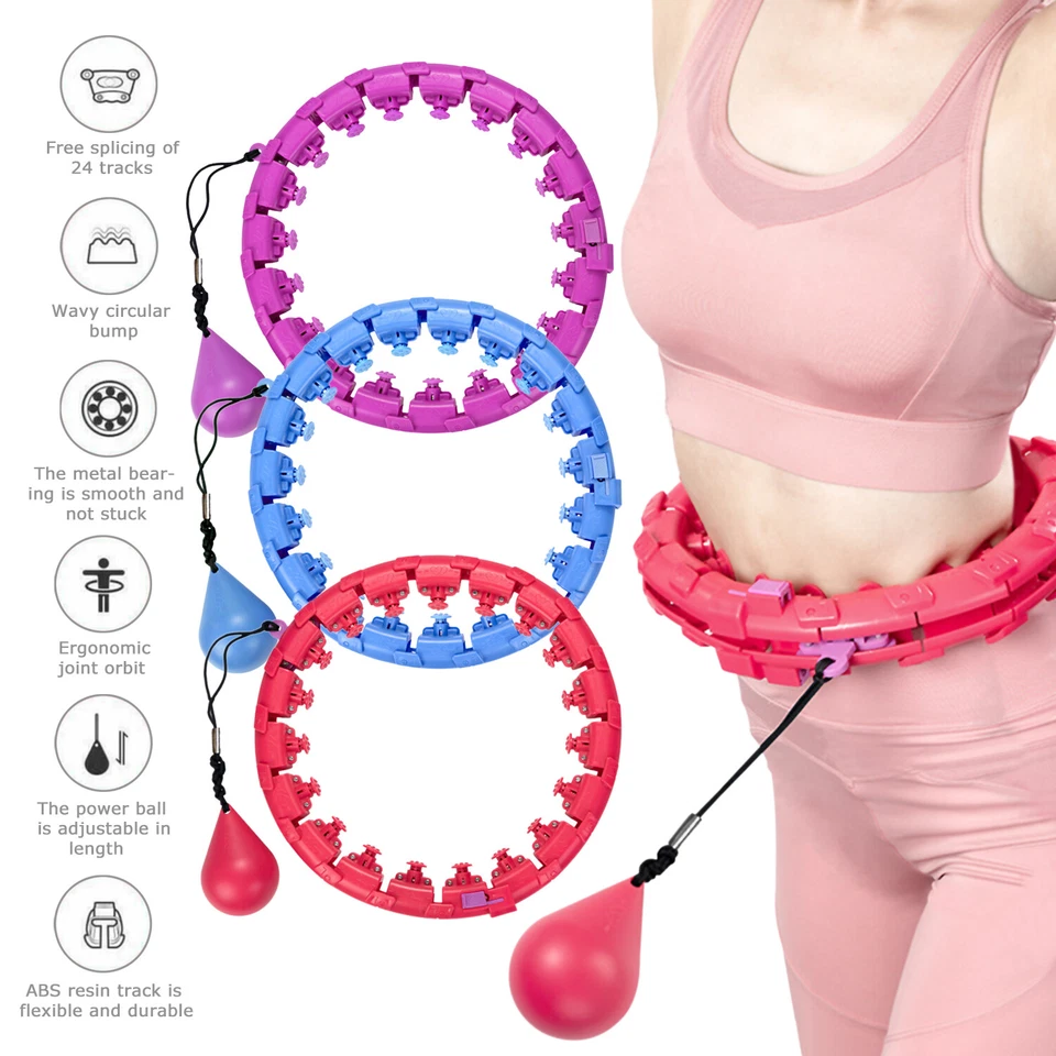 Hula Hoop Collapsible Weighted Fitness Waist Abs Exercise Gym Workout Body Build - Image 2 of 4