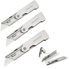 6 PACK Quick Change Folding Pocket Utility Knife Set w/Belt Clip Stainless Steel