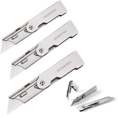 6 PACK Quick Change Folding Pocket Utility Knife Set w/Belt Clip Stainless Steel