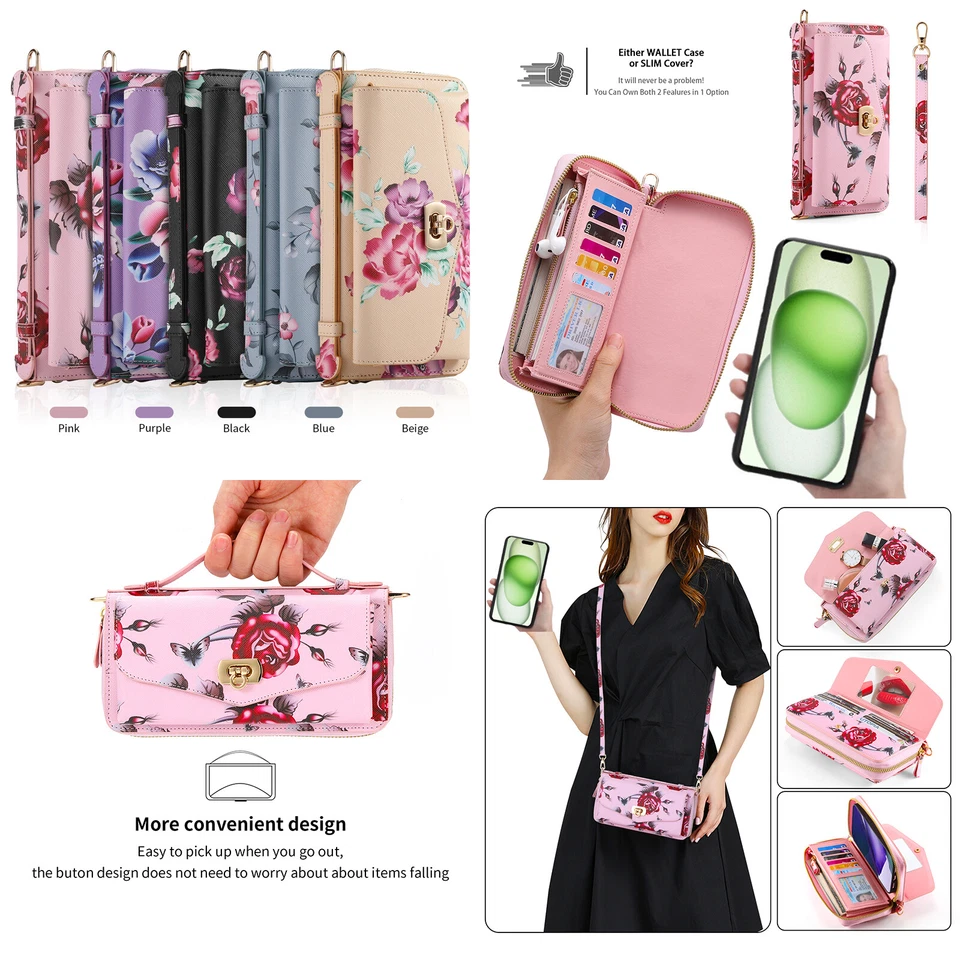 Nokia 9 PureView/C01Plus/C1 2nd Edition Case TPU+Flower Zipper Leather Phone Bag - Image 3 of 4